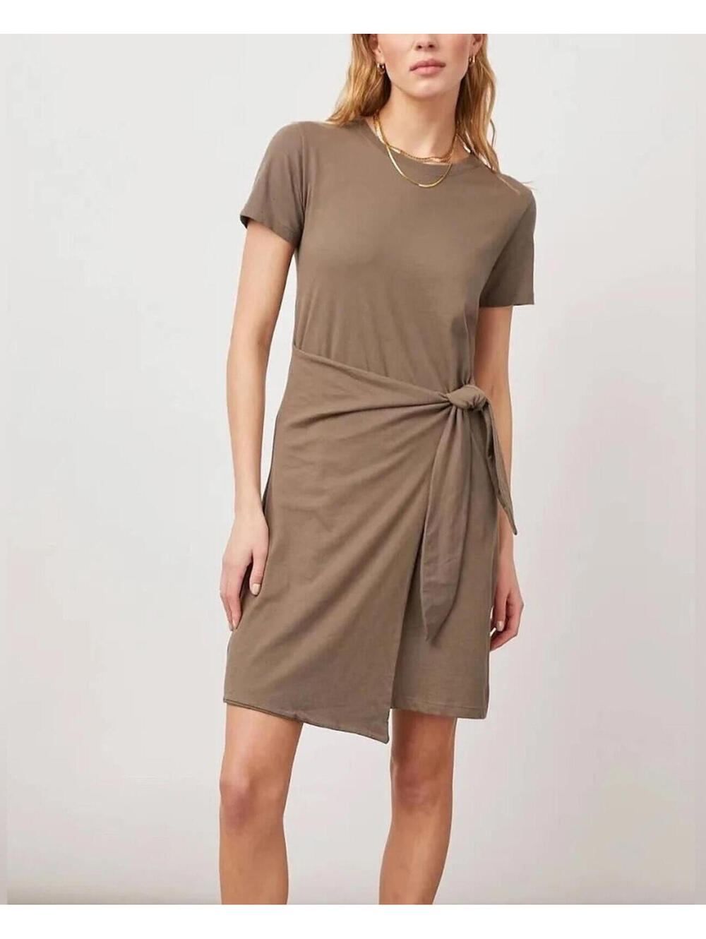 RAILS Edie Canteen Mini Dress Faux Wrap Taupe Brown Women's Size Small Knit $148